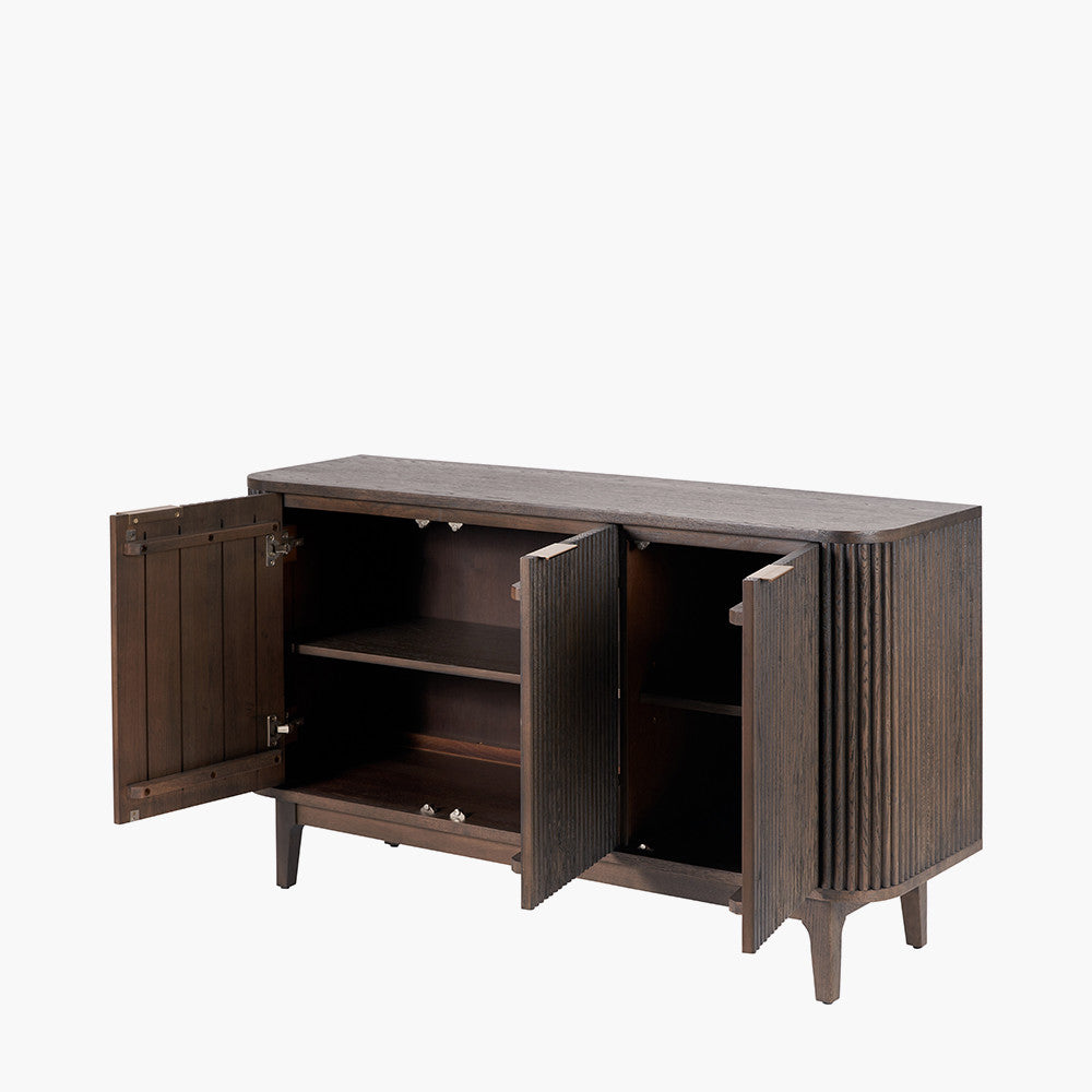 Raie Dark Brown Ribbed Oak & Pine Wood Sideboard